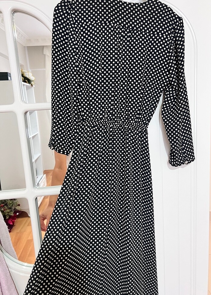 Şifon midi boy ges kol puantiyeli rahat elbise - Görsel 5
