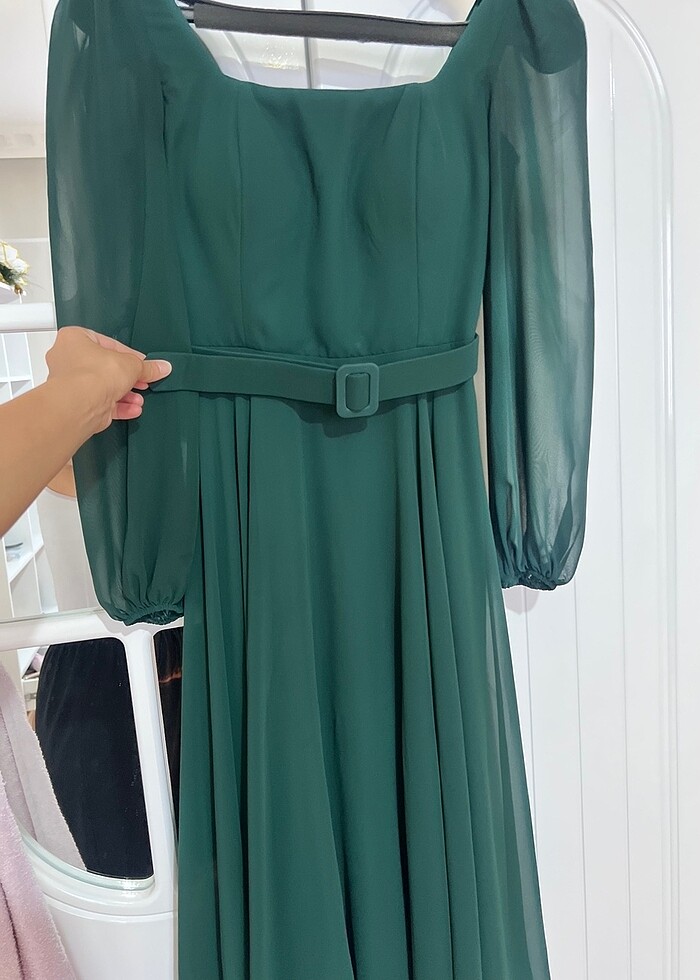 Midi boy şifon , kare yaka - Görsel 5