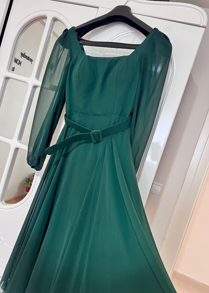 Midi boy şifon , kare yaka - Görsel 4