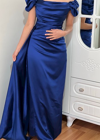 Drapeli Lacivert Kadın Uzun Abiye Elbise - Görsel 4
