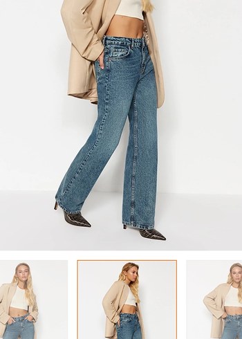 Kadın mavi soluk yüksek bel jeans - Görsel 2