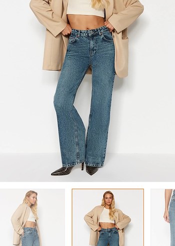 Kadın mavi soluk yüksek bel jeans - Görsel 3