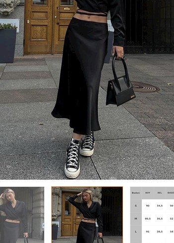 Siyah Midi Saten Kadın Etek - Görsel 2