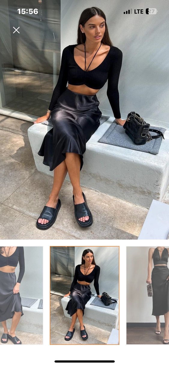 Siyah Midi Saten Kadın Etek - Görsel 3