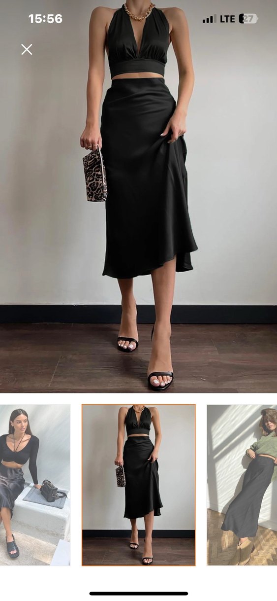 Siyah Midi Saten Kadın Etek - Görsel 4