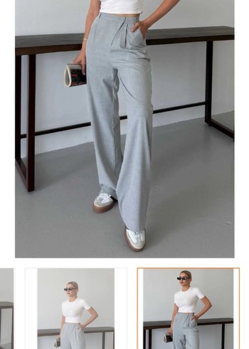 Gri palazzo Pantolon yüksek bel - Görsel 3