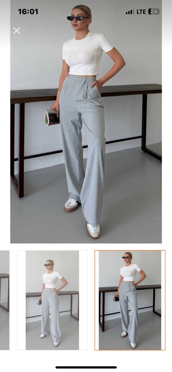 Gri palazzo Pantolon yüksek bel - Görsel 3