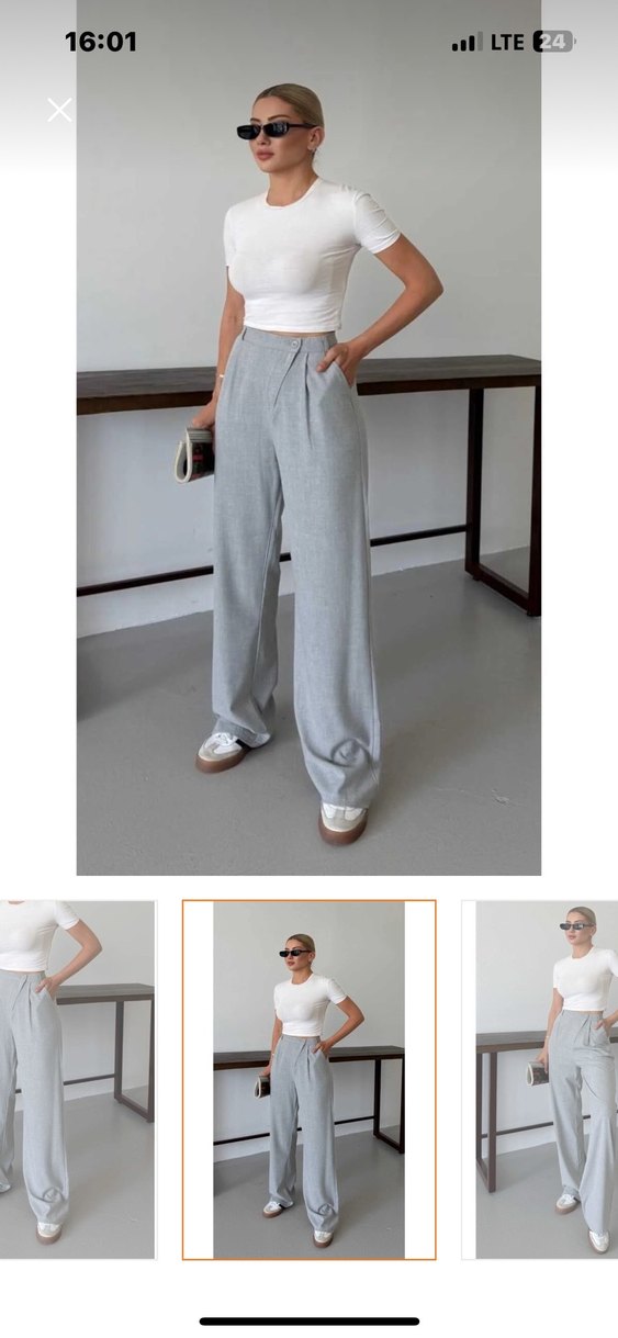 Gri palazzo Pantolon yüksek bel - Görsel 2