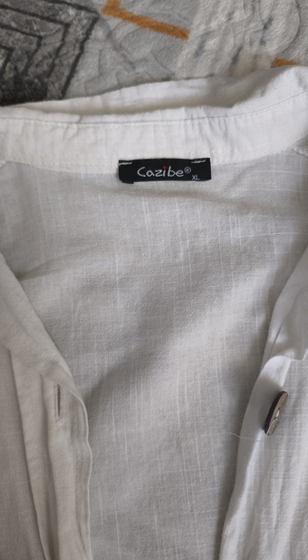 Düğmeli Beyaz Keten Kadın Gömlek - Görsel 3