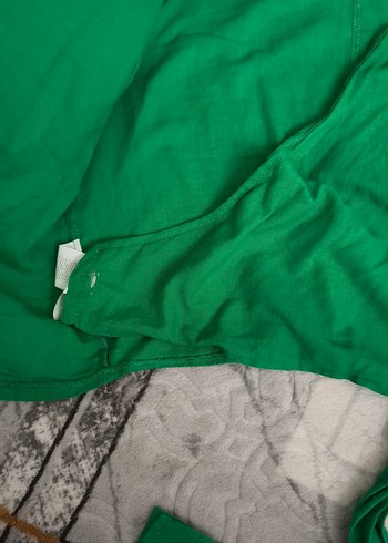 Yeşil Kısa Kollu Keten Bluz - Görsel 5