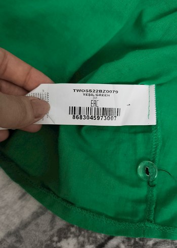 Yeşil Kısa Kollu Keten Bluz - Görsel 6