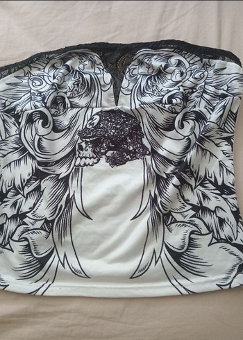 Dantel Detaylı Straplez Gotik Baskılı Büstiyer
