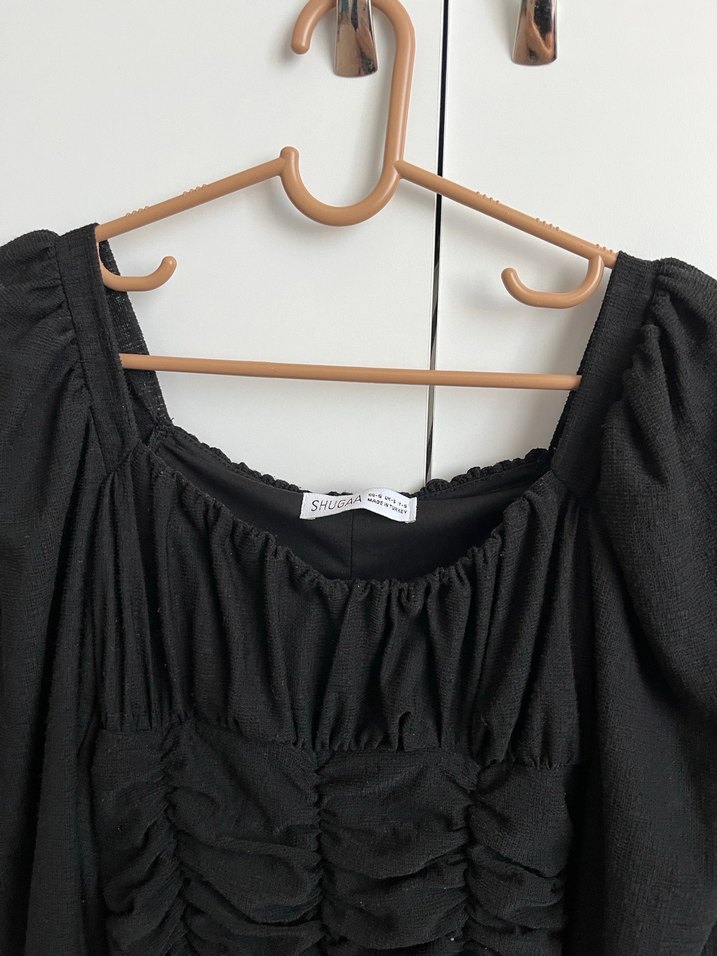 Siyah Mini Keten Fırfırlı Elbise - Görsel 3