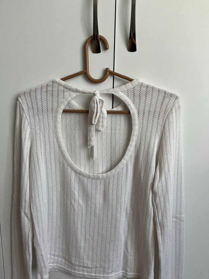 Kadın Beyaz Triko Uzun Kollu Bisiklet Yaka Kazak - Görsel 3