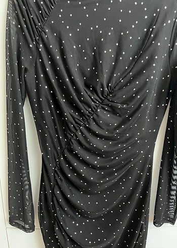 Uzun Kollu Drapeli Siyah Gece Elbisesi - Görsel 4