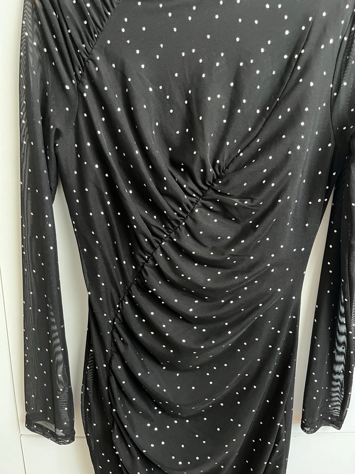 Uzun Kollu Drapeli Siyah Gece Elbisesi - Görsel 4