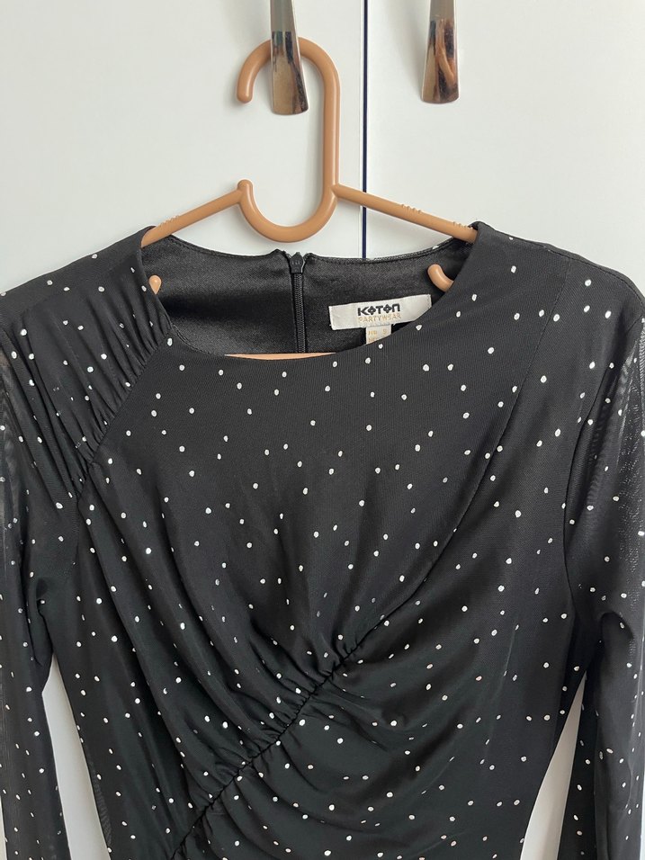 Uzun Kollu Drapeli Siyah Gece Elbisesi - Görsel 3