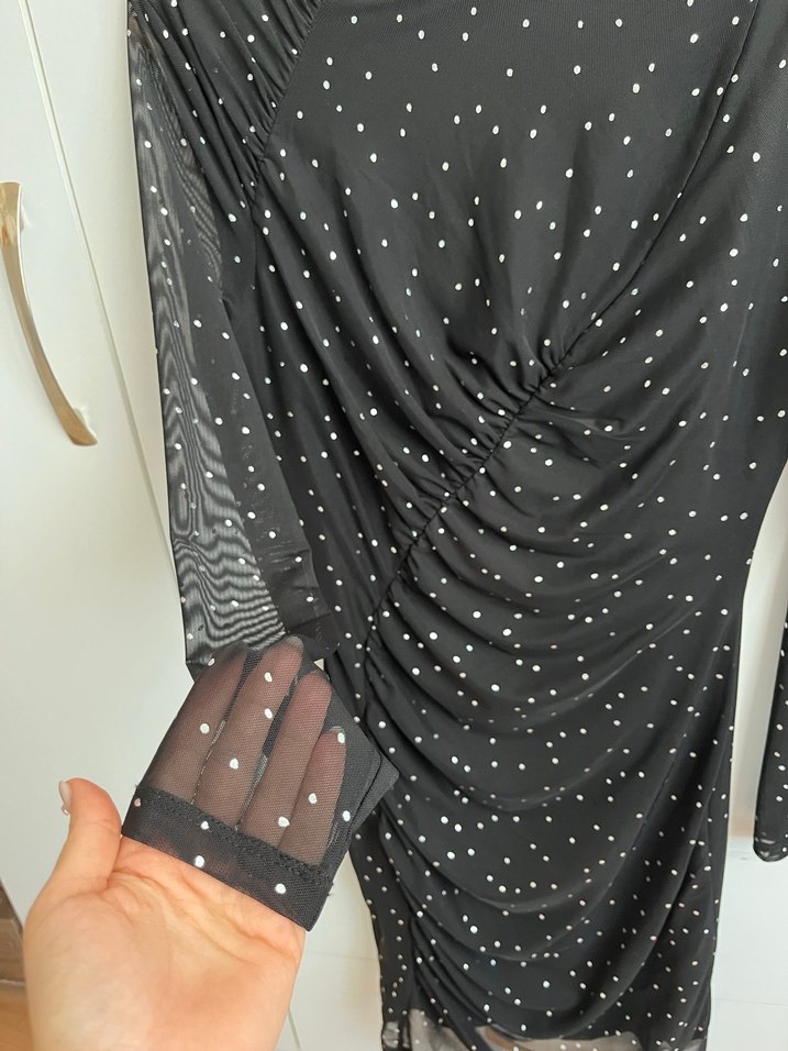 Uzun Kollu Drapeli Siyah Gece Elbisesi - Görsel 2