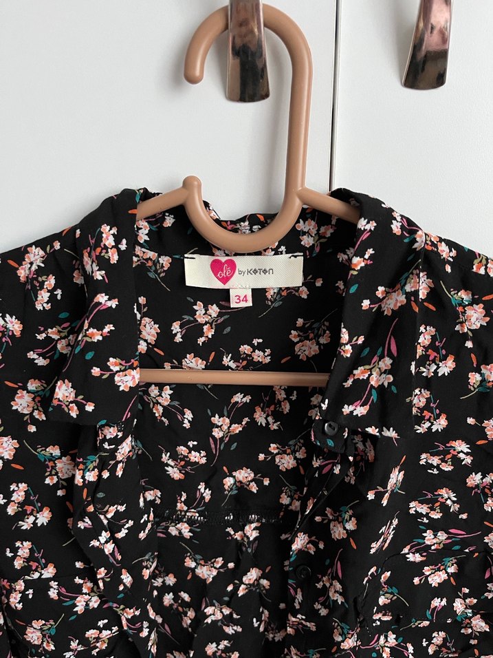 Çiçek Desenli Mini Siyah Kadın Ceket - Görsel 2