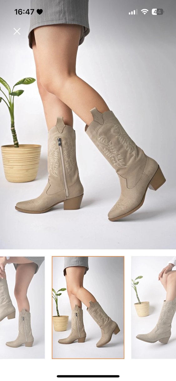 Bej Süet Nakışlı Bohem Kadın Çizme - Görsel 3