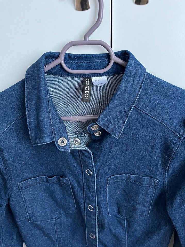 Düğmeli Koyu Mavi Kadın Denim Midi Ceket - Görsel 2