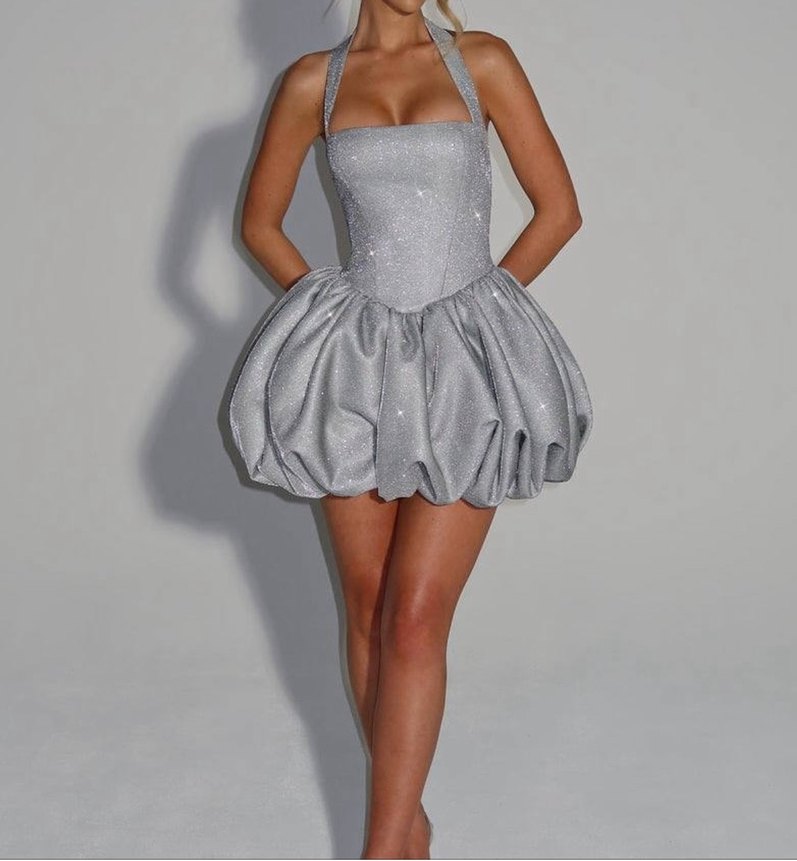 Payetli Gri Mini Abiye Elbise - Görsel 2