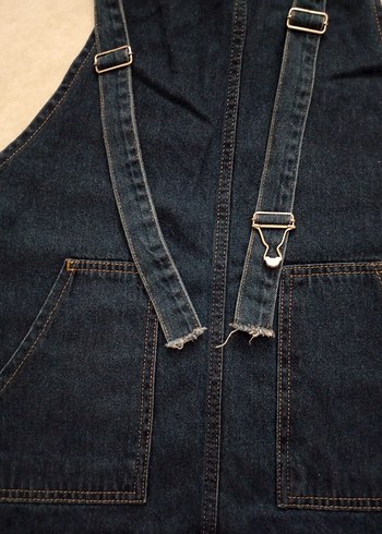 Kadın Lacivert Denim Askılı Tulum - Görsel 2