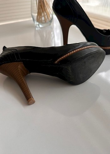 Siyah Deri Platform Topuklu Kadın Stiletto - Görsel 2