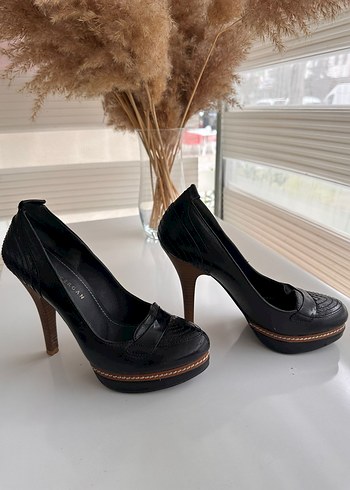 Siyah Deri Platform Topuklu Kadın Stiletto - Görsel 3