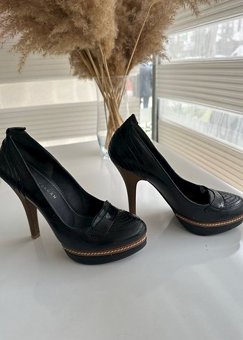 Siyah Deri Platform Topuklu Kadın Stiletto - Görsel 5