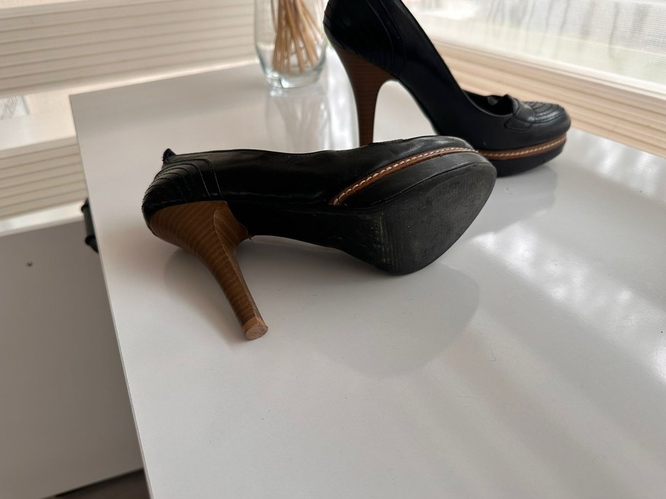 Siyah Deri Platform Topuklu Kadın Stiletto - Görsel 2