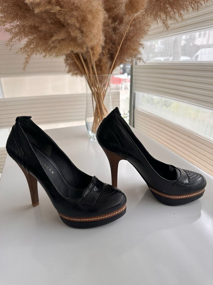 Siyah Deri Platform Topuklu Kadın Stiletto - Görsel 3