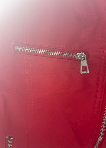 Bershka Kırmızı Kadın hakiki Deri Biker Ceket