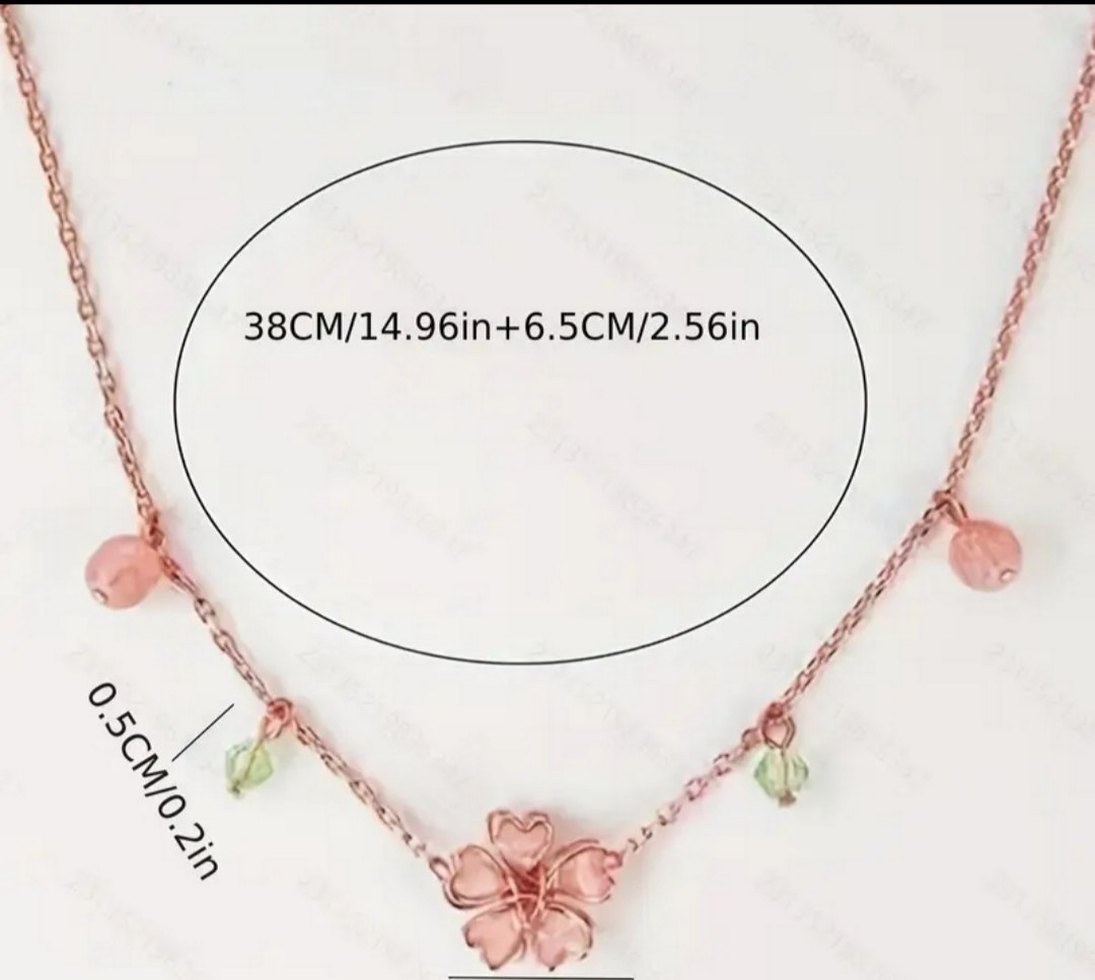 Pembe Zincir Detaylı Nakışlı Bohem Midi Kolye - Görsel 2