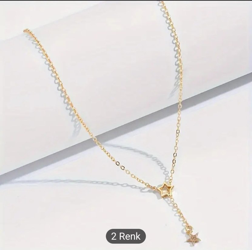 Altın Renk Zincir Detaylı Midi Kolye - Görsel 3