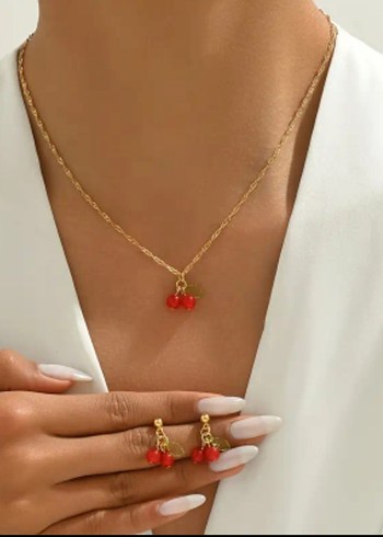 Kırmızı Boncuklu Mini Kiraz Kolye - Görsel 5