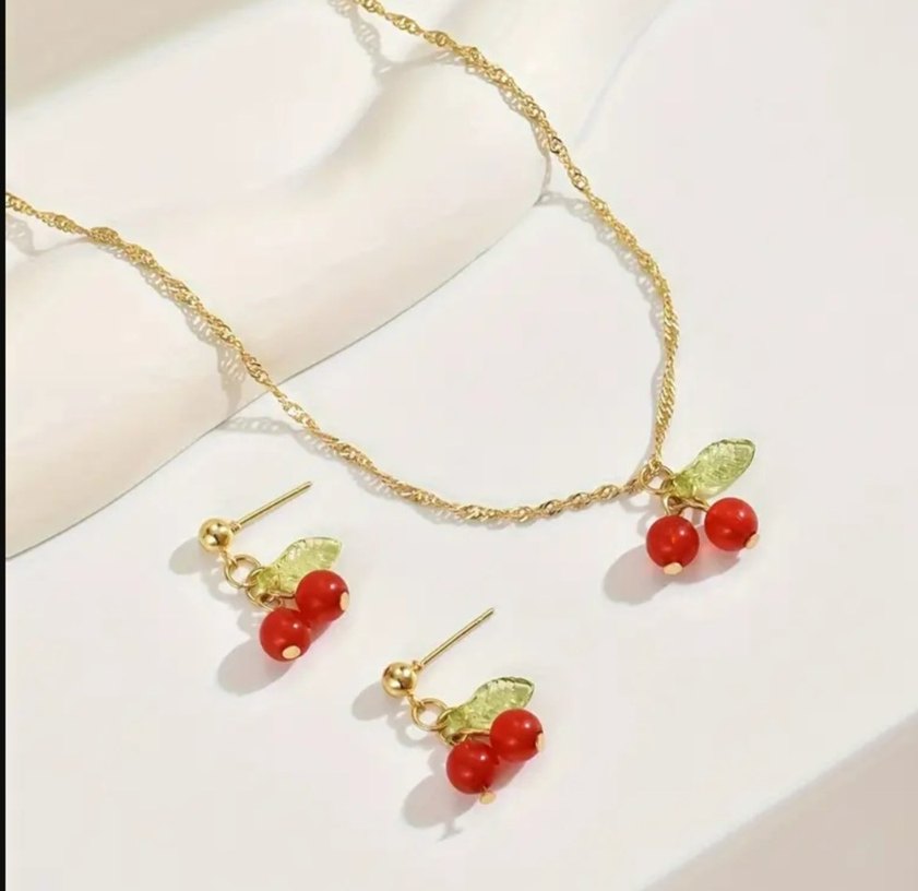 Kırmızı Boncuklu Mini Kiraz Kolye - Görsel 2