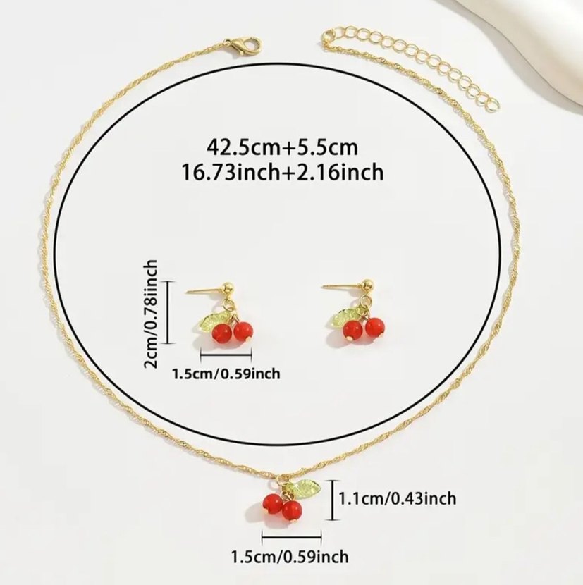 Kırmızı Boncuklu Mini Kiraz Kolye - Görsel 3