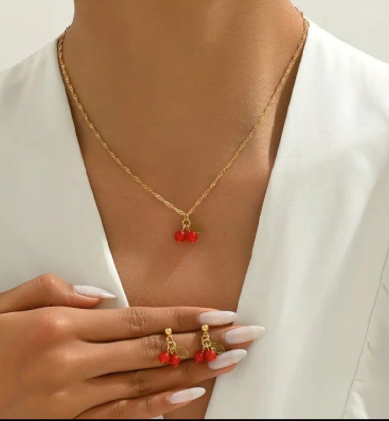 Kırmızı Boncuklu Mini Kiraz Kolye - Görsel 5