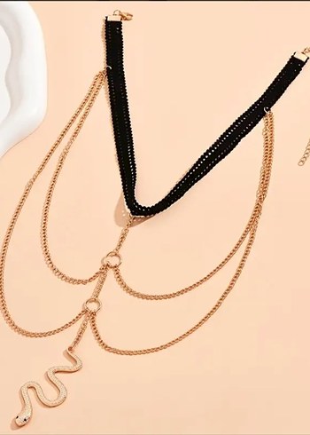 Altın Renk Zincir Detaylı Yılan Desenli Bacak Zinciri - Görsel 5