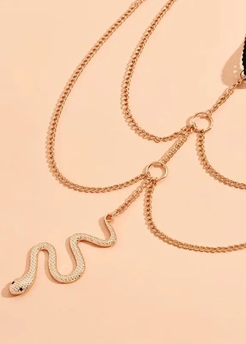 Altın Renk Zincir Detaylı Yılan Desenli Bacak Zinciri - Görsel 6