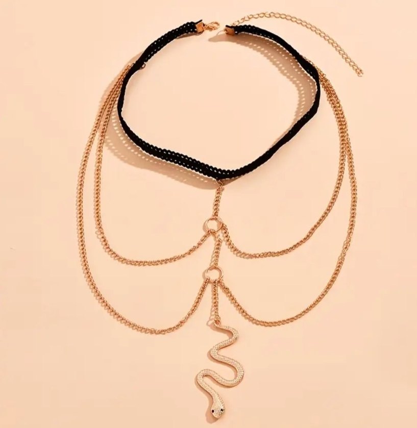 Altın Renk Zincir Detaylı Yılan Desenli Bacak Zinciri - Görsel 2