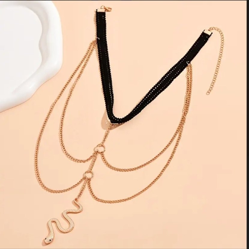 Altın Renk Zincir Detaylı Yılan Desenli Bacak Zinciri - Görsel 5