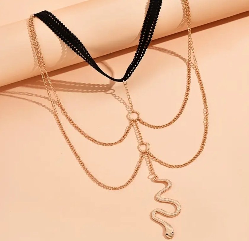 Altın Renk Zincir Detaylı Yılan Desenli Bacak Zinciri - Görsel 4