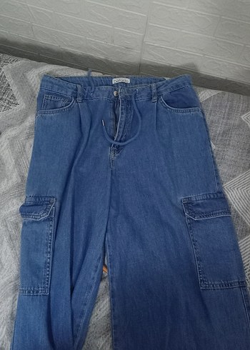 Kadın Mavi Bol Kesim Kargo Jean