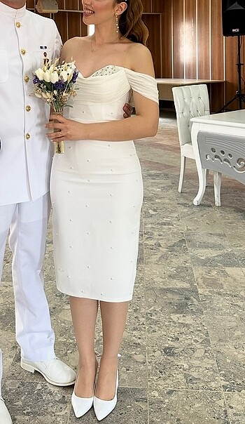 m Beden Beyaz abiye