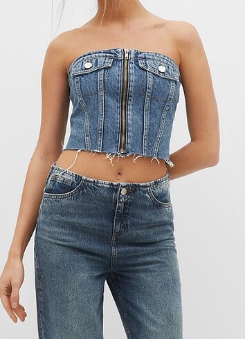 xs Beden lacivert Renk Stradivarius Vintage Tarz Kot Büstiyer