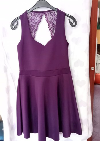 Dantel Detaylı Mor V Yaka Midi Elbise - Görsel 6