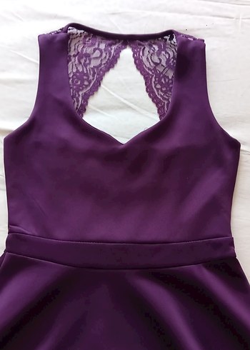 Dantel Detaylı Mor V Yaka Midi Elbise - Görsel 8