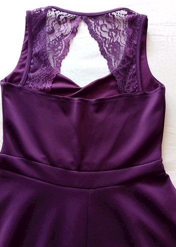 Dantel Detaylı Mor V Yaka Midi Elbise - Görsel 5